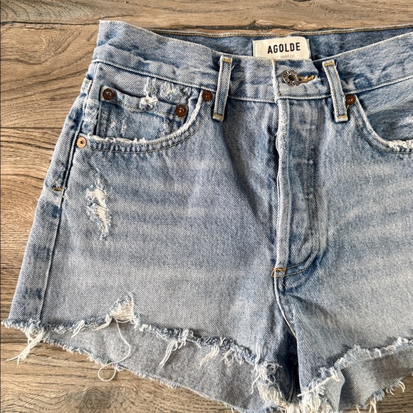 Agolde Women's Ripped Jean Shorts - Light Blue - Picture 3 of 10